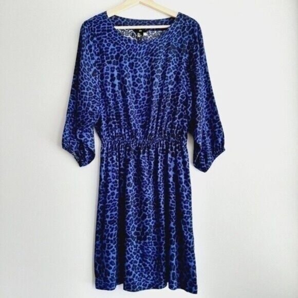 H&M Leopard Print Flowy Mini Dress Blue & Black Sz 6 - Picture 2 of 9